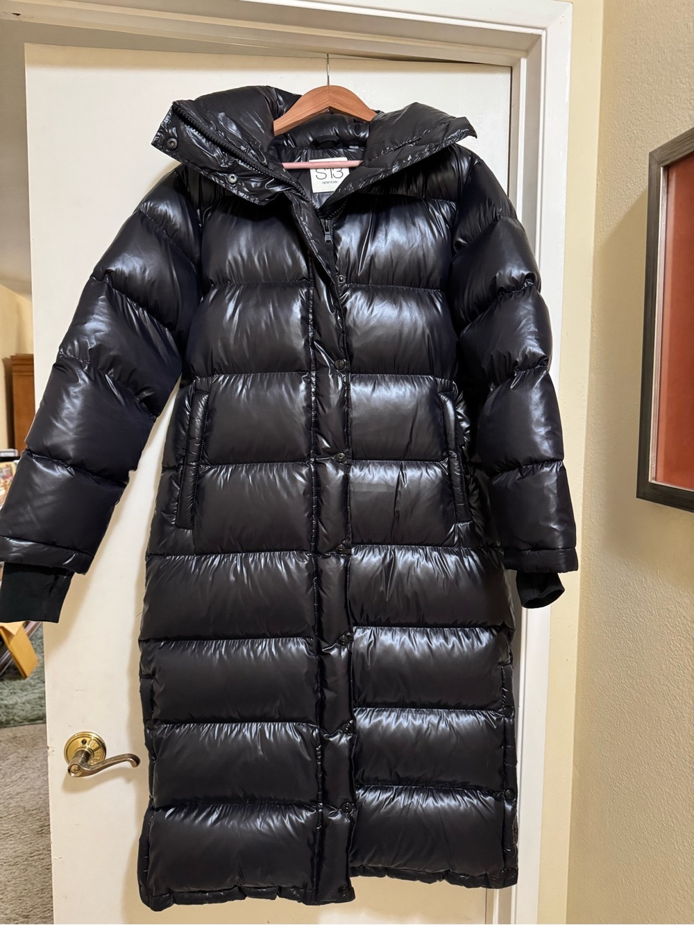 Brand New without tags gorgeous S13 Long Black Quilted Puffer Coat with Hood